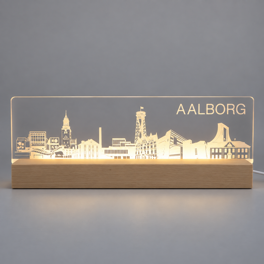 Aalborg Skyline - LED lys fra Dejligelys på grå baggrund