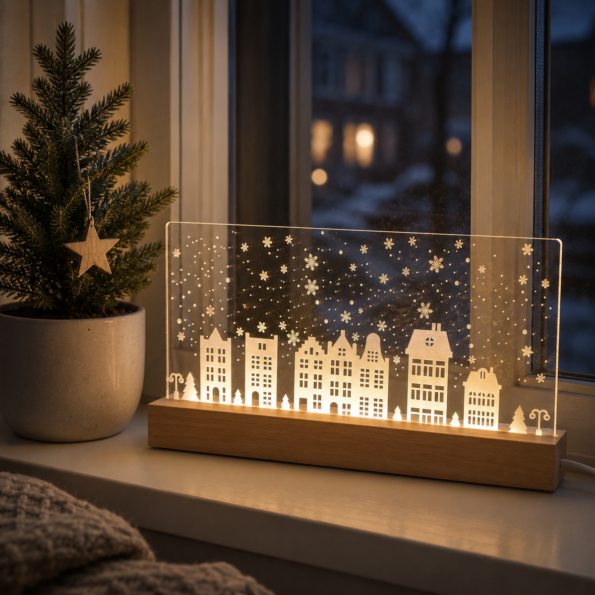 Julelys på LED fod - 30 cm Julebyen under stjernehimlen - Dansk produceret - detaljebillede