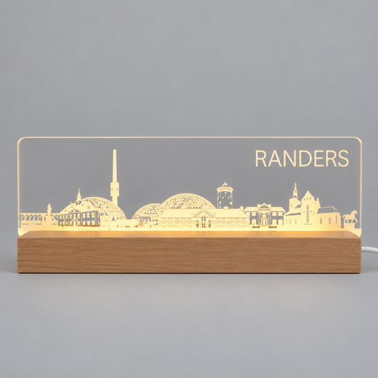 Randers Skyline - LED lys fra Dejligelys på grå baggrund
