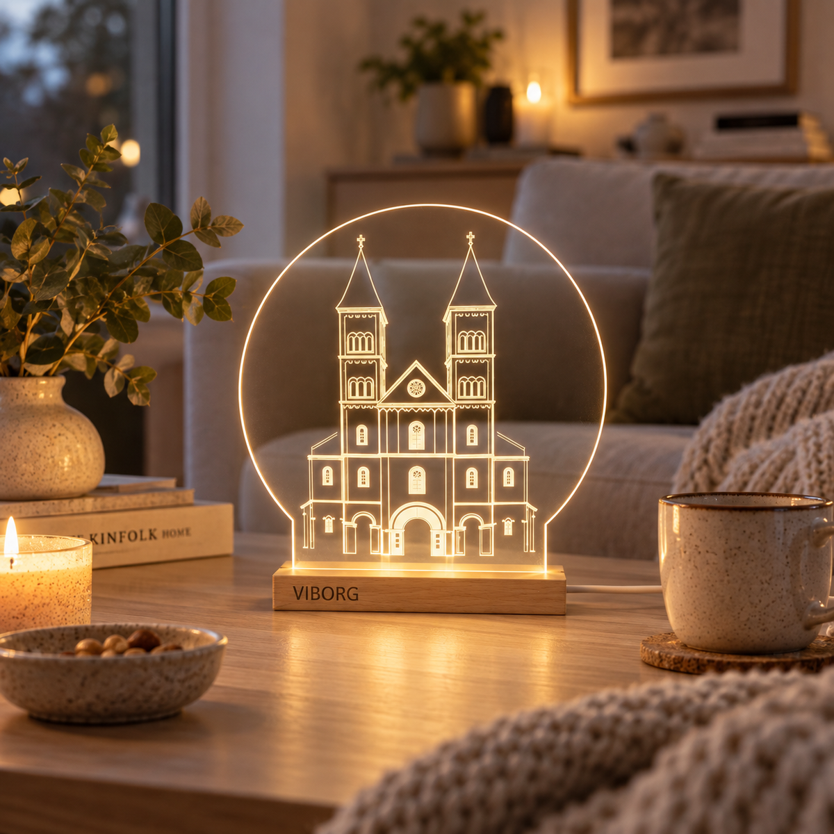Viborg Domkirke 15 cm - LED lys fra Dejligelys på sofabord