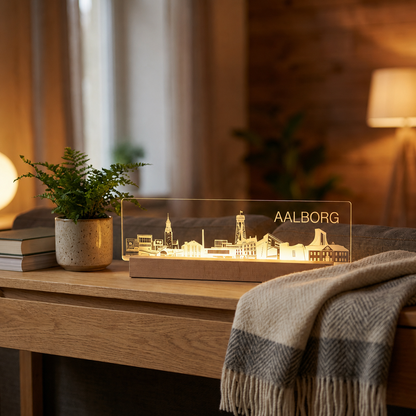 Aalborg Skyline - fra serien "Danske byer i lys" DK produceret akryl lys - Dejligelys.dk
