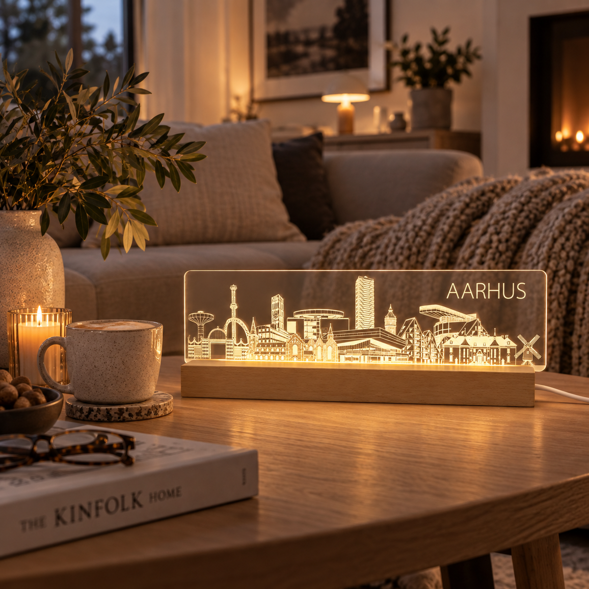 Aarhus Skyline LED lys - hyggelig stemning i stuen - Dejligelys.dk