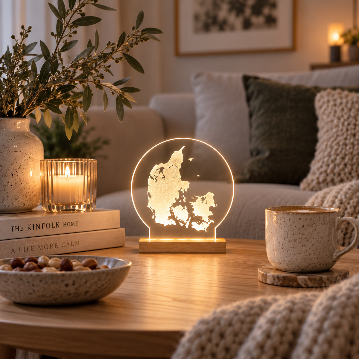 Danmark 15 cm - LED lys fra Dejligelys på sofabord