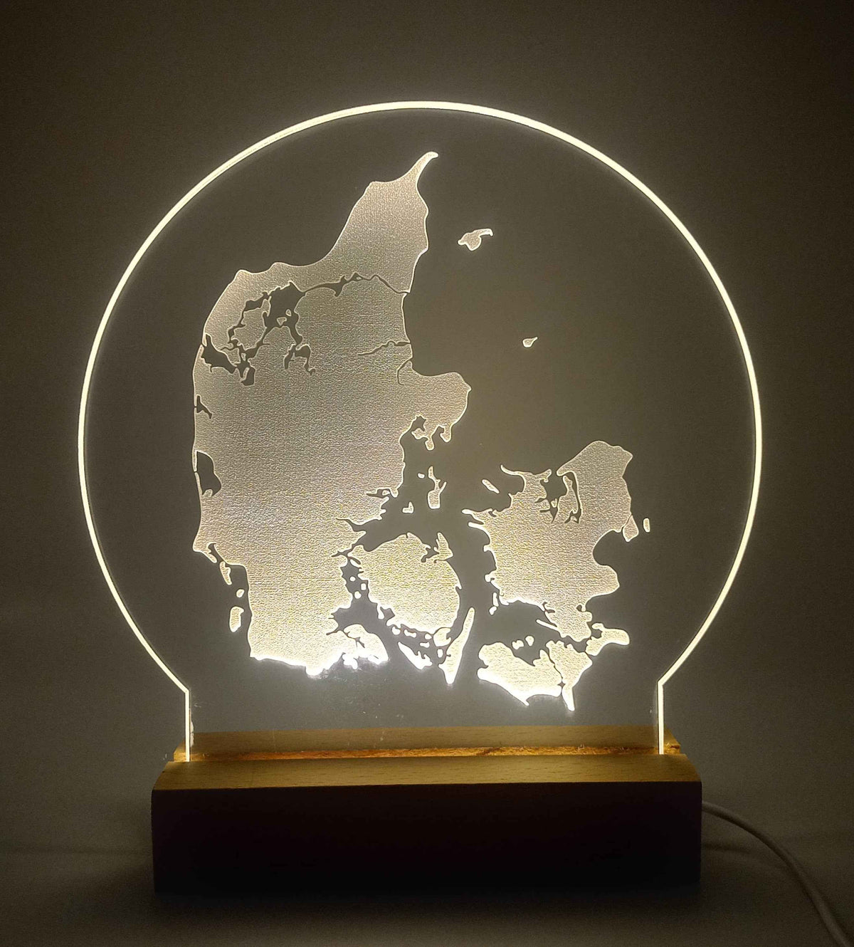 Danmark på LED lys fod - Dansk produceret 20 cm