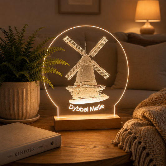 Dybbøl Mølle på LED lys fod - Dansk produceret 20 cm - Dejligelys.dk