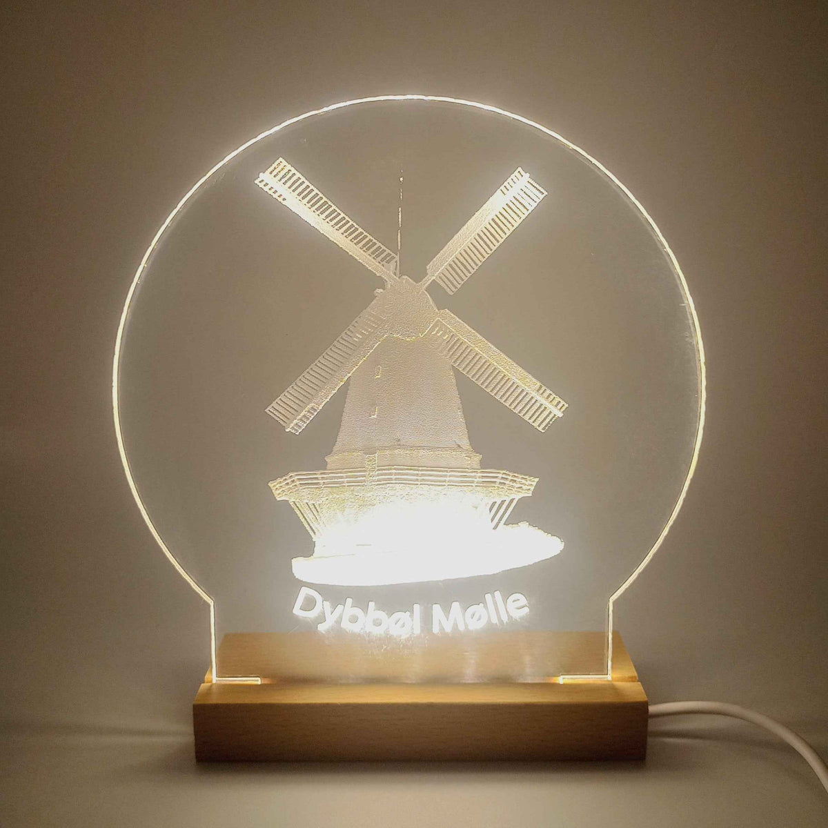 Dybbøl Mølle på LED lys fod - Dansk produceret 20 cm