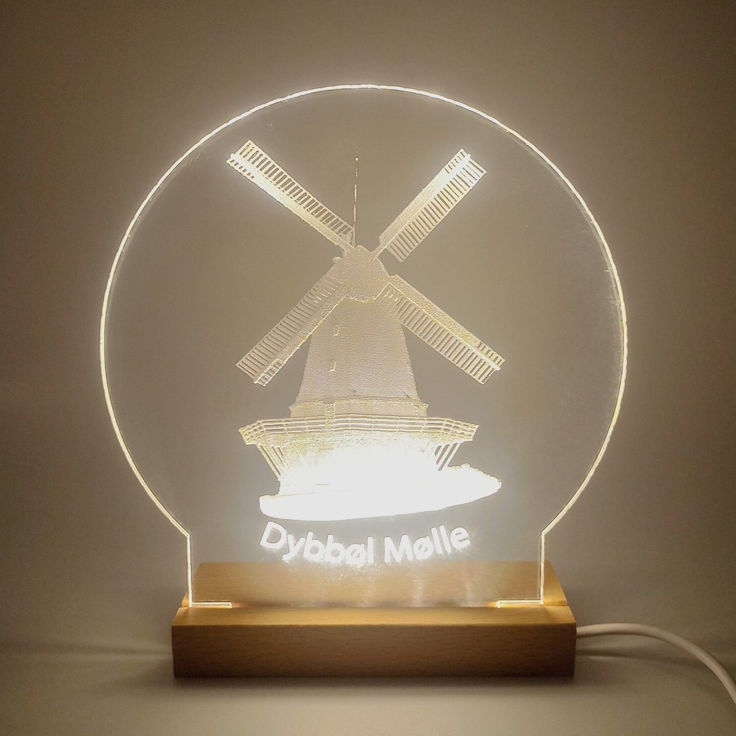 Dybbøl Mølle på LED lys fod - Dansk produceret 20 cm