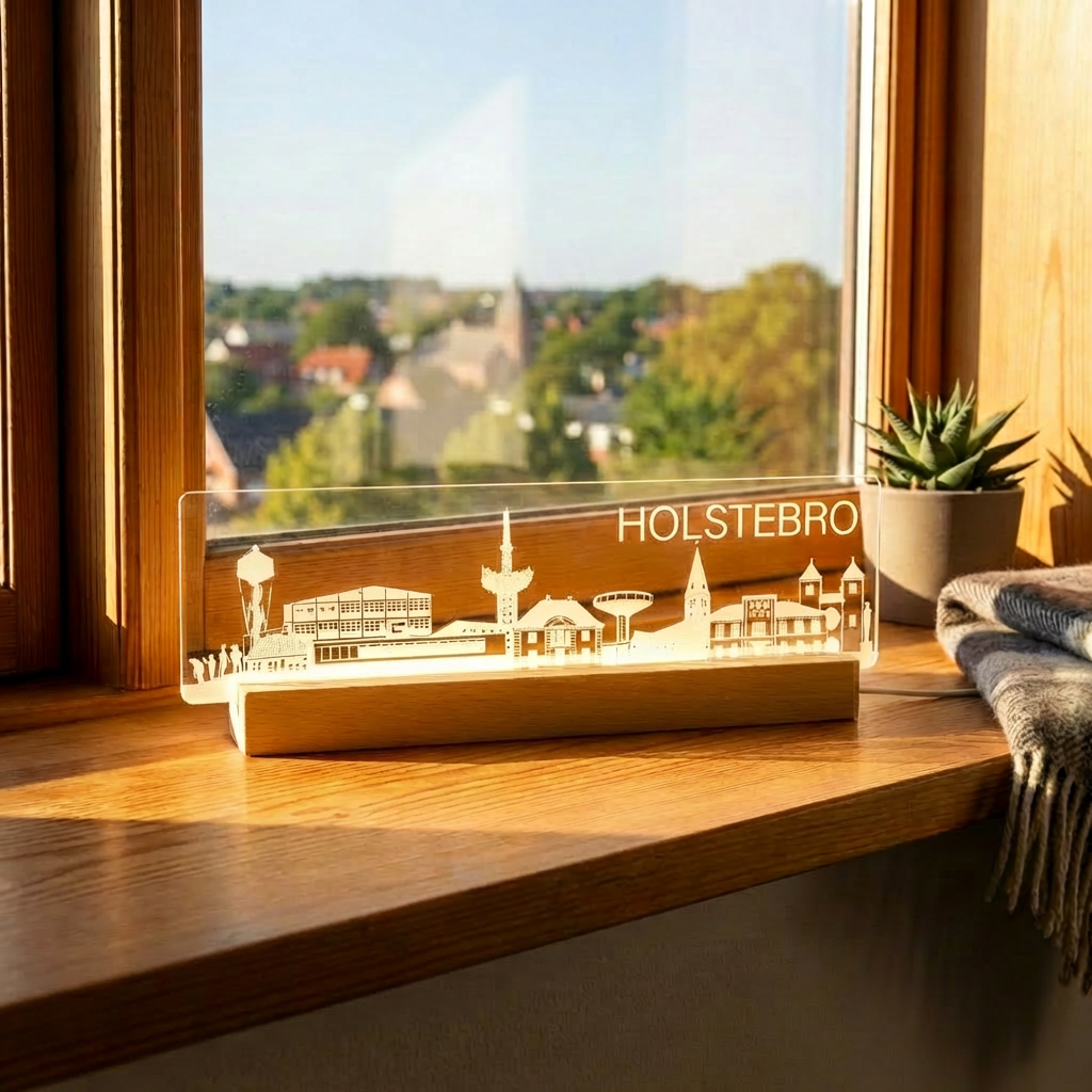 Holstebro Skyline - fra serien "Danske byer i lys" DK produceret akryl lys - Dejligelys.dk