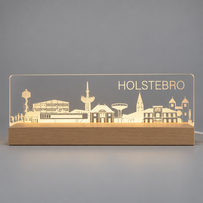 Holstebro Skyline - LED lys fra Dejligelys på grå baggrund
