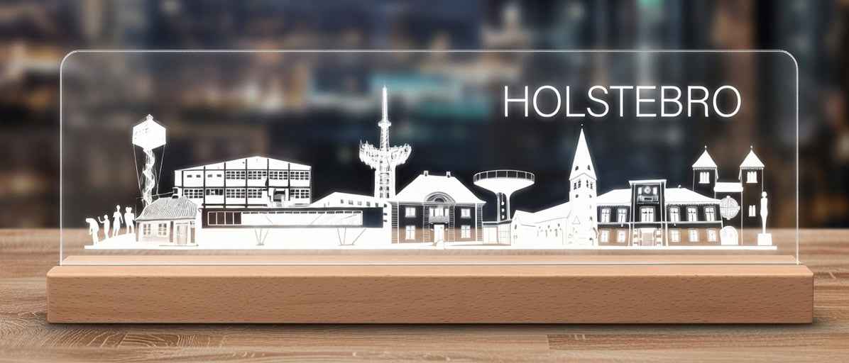 Holstebro Skyline - fra serien "Danske byer i lys" DK produceret akryl lys - Dejligelys.dk