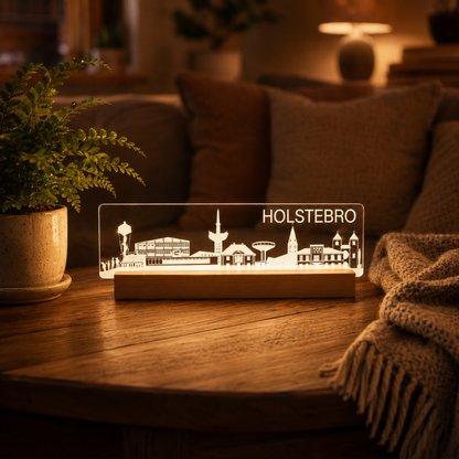 Holstebro Skyline - fra serien "Danske byer i lys" DK produceret akryl lys - Dejligelys.dk
