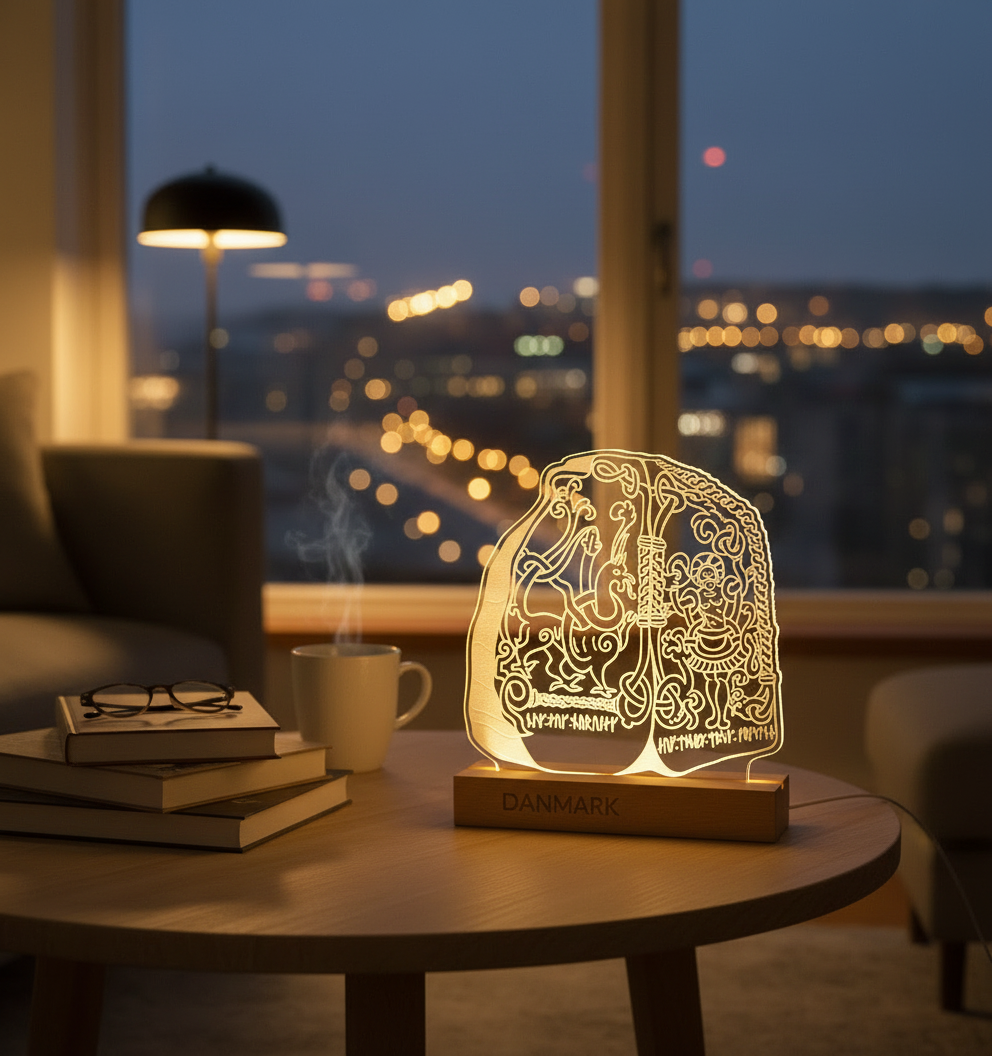 Danmarks historie i LED lys - Den store Jellingesten - Dansk produceret 20 cm - Dejligelys.dk