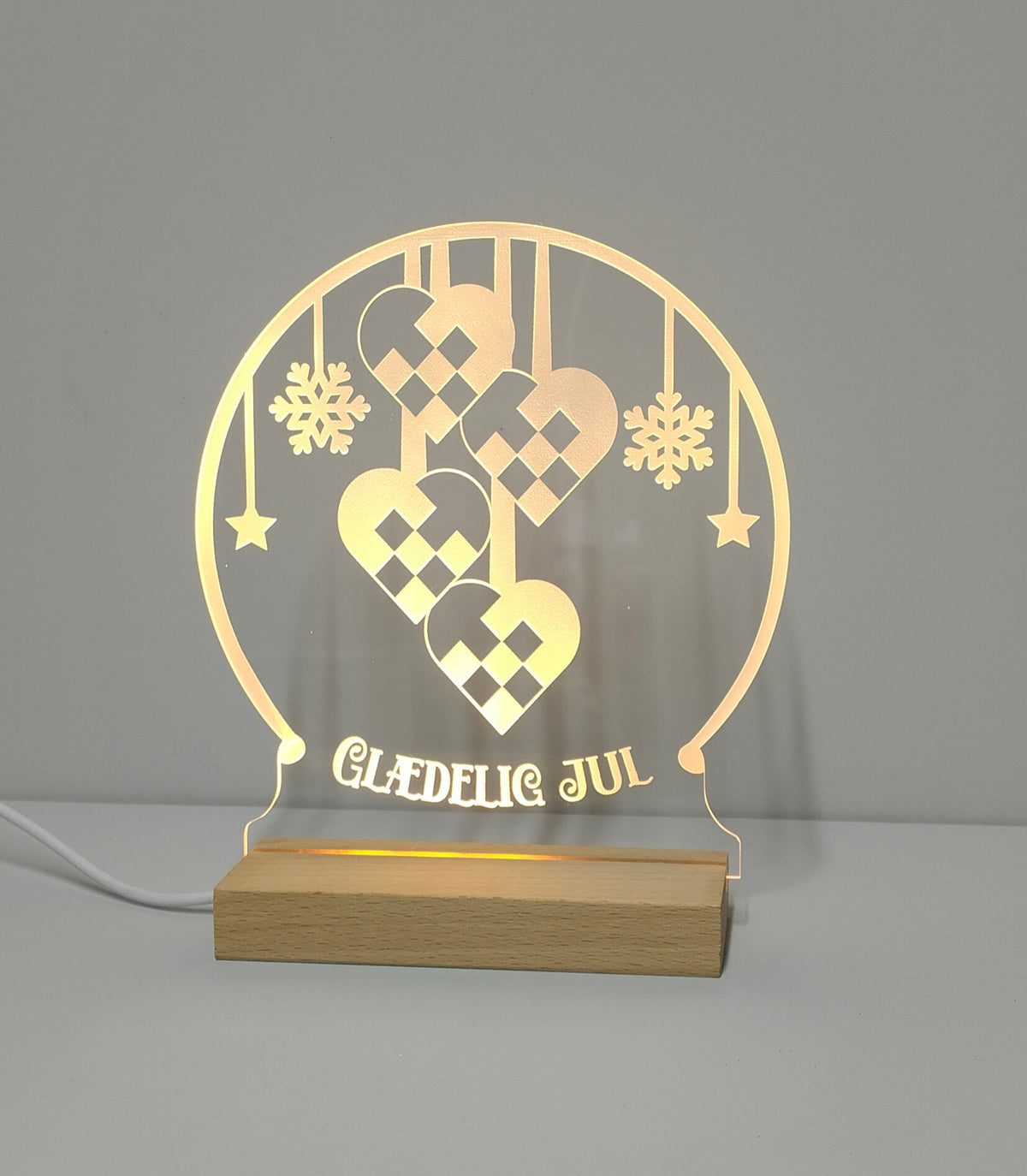 Julehjerter 15 cm - LED lys fra Dejligelys på grå baggrund