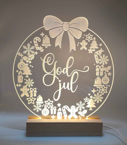 Julelys med julekrans og god jul - 15 cm Julekrans og god jul - Dansk produceret