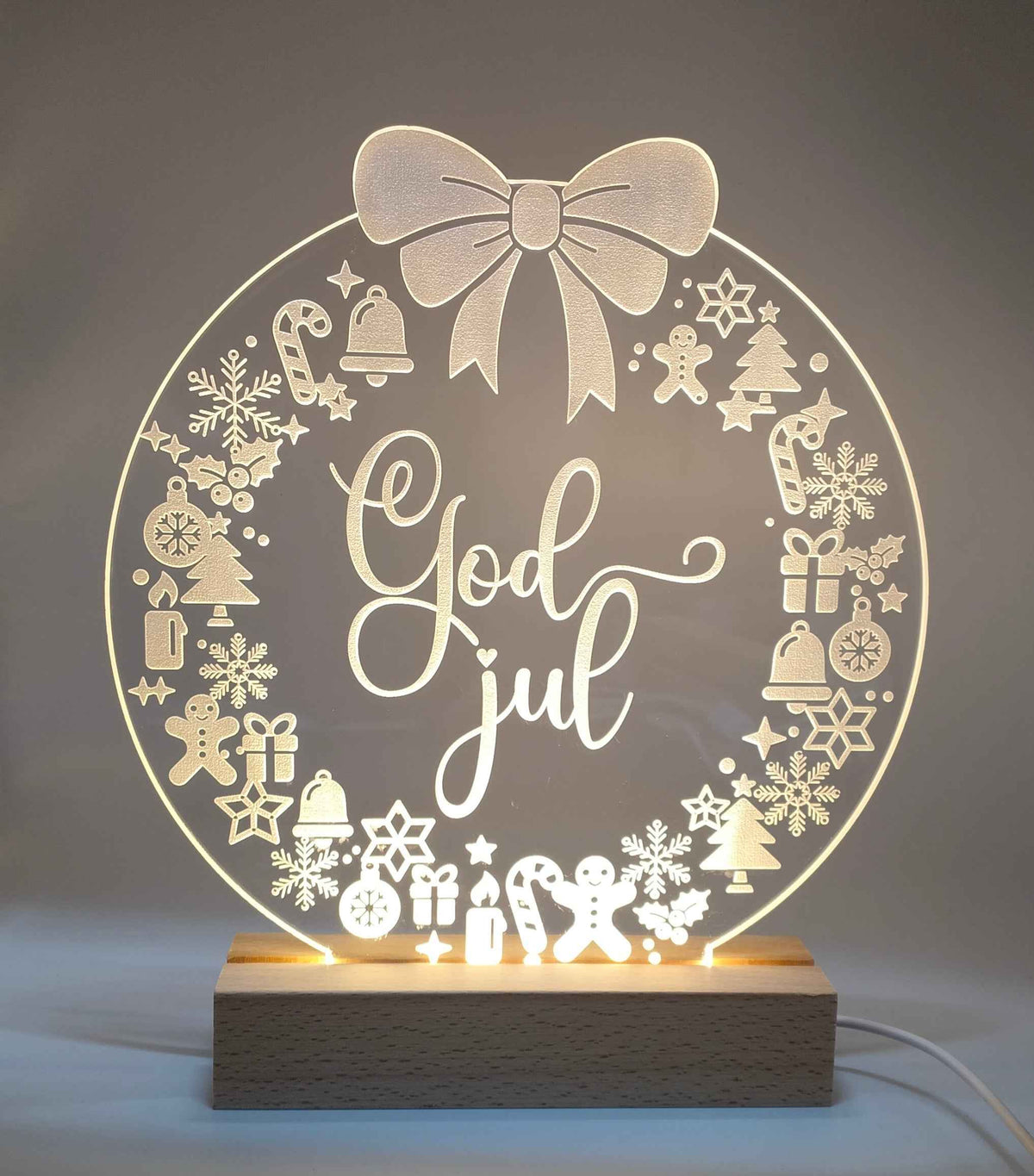 Julelys på LED fod - 20 cm Julekrans og god jul - Dansk produceret - Dejligelys.dk