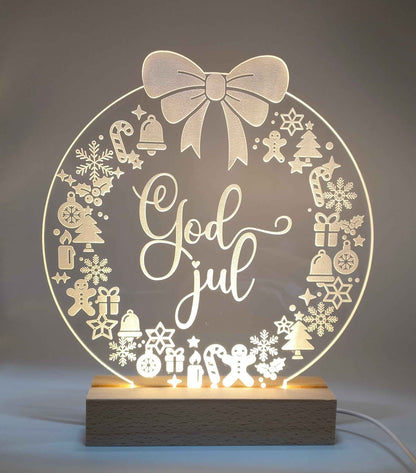 Julelys på LED fod - 20 cm Julekrans og god jul - Dansk produceret - Dejligelys.dk