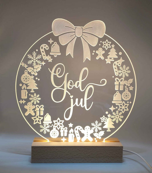 Julelys på LED fod - 20 cm Julekrans og god jul - Dansk produceret - Dejligelys.dk