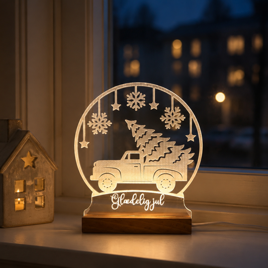 Julelys på LED fod - Bil med juletræ - Dansk produceret
