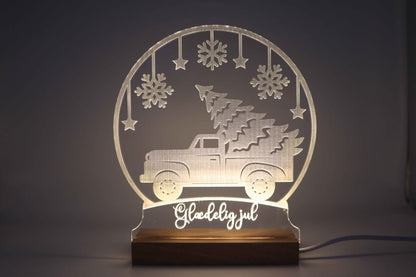 Julelys på LED fod - Bil med juletræ - Dansk produceret