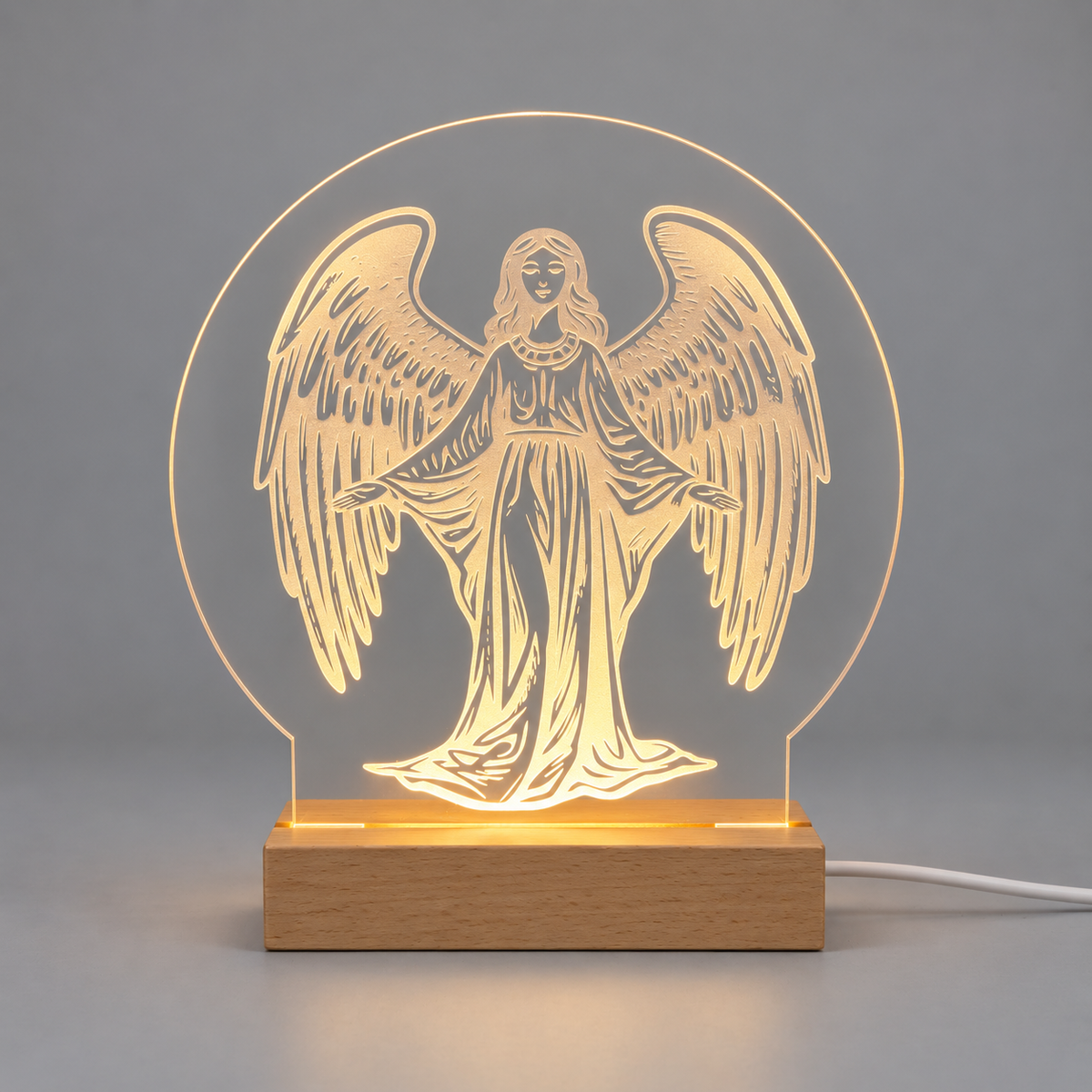 Julelys engel 15 cm - LED lys fra Dejligelys på grå baggrund
