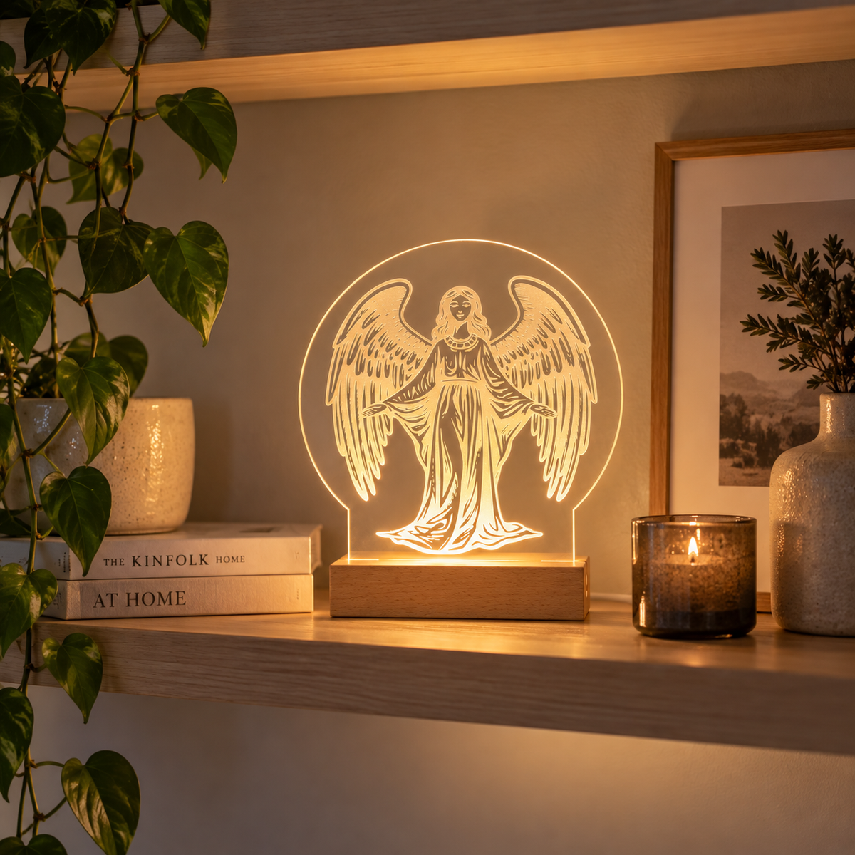 Julelys engel 15 cm - LED lys fra Dejligelys på hylde