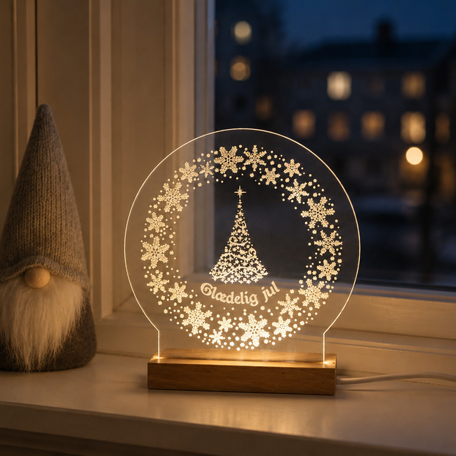 Julelys på LED fod - 15 cm Juletræ og glædelig jul - Dansk produceret - Dejligelys.dk