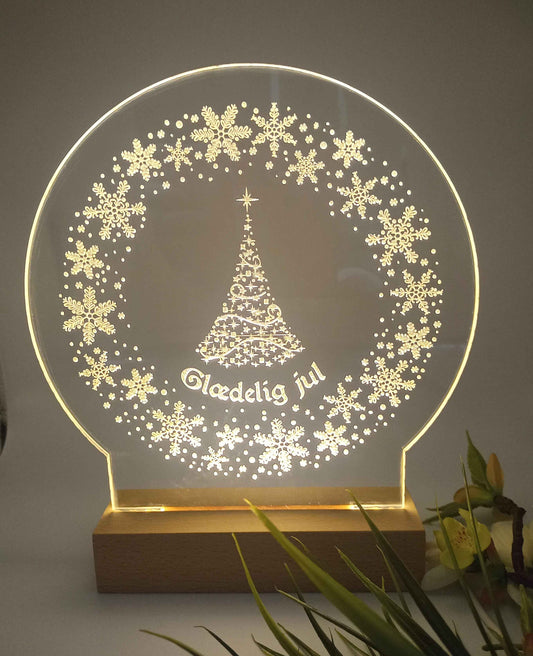 Julelys på LED fod - 20 cm Juletræ og glædelig jul - Dansk produceret