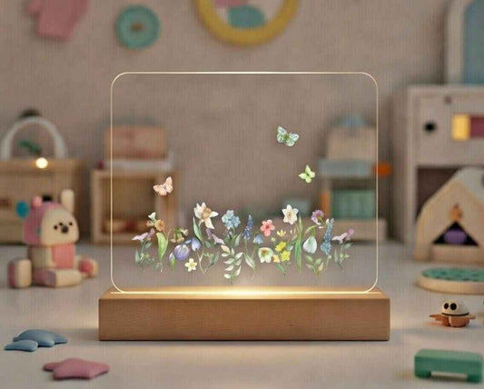 Blomstertema LED lampe med navn