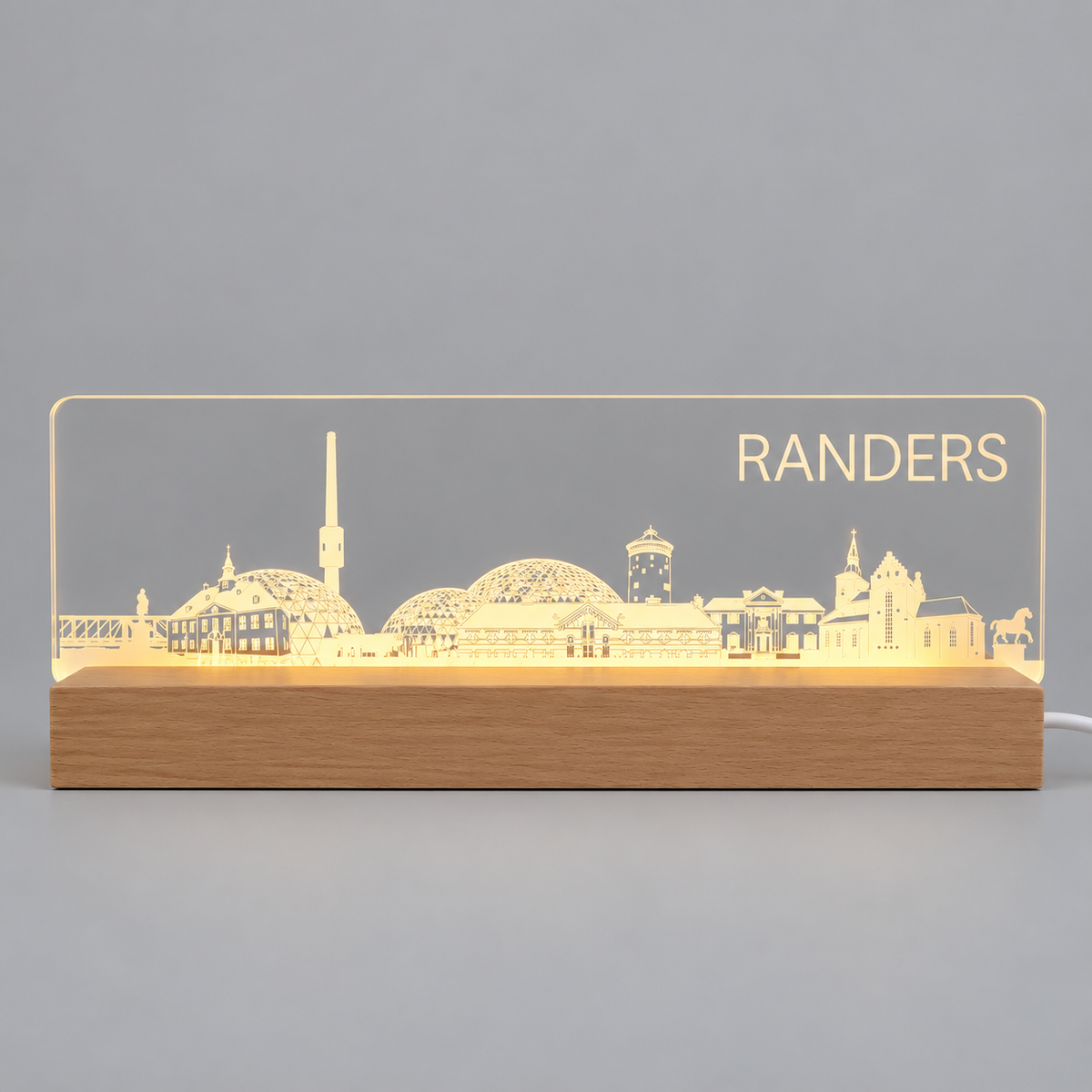 Randers Skyline - LED lys fra Dejligelys på grå baggrund