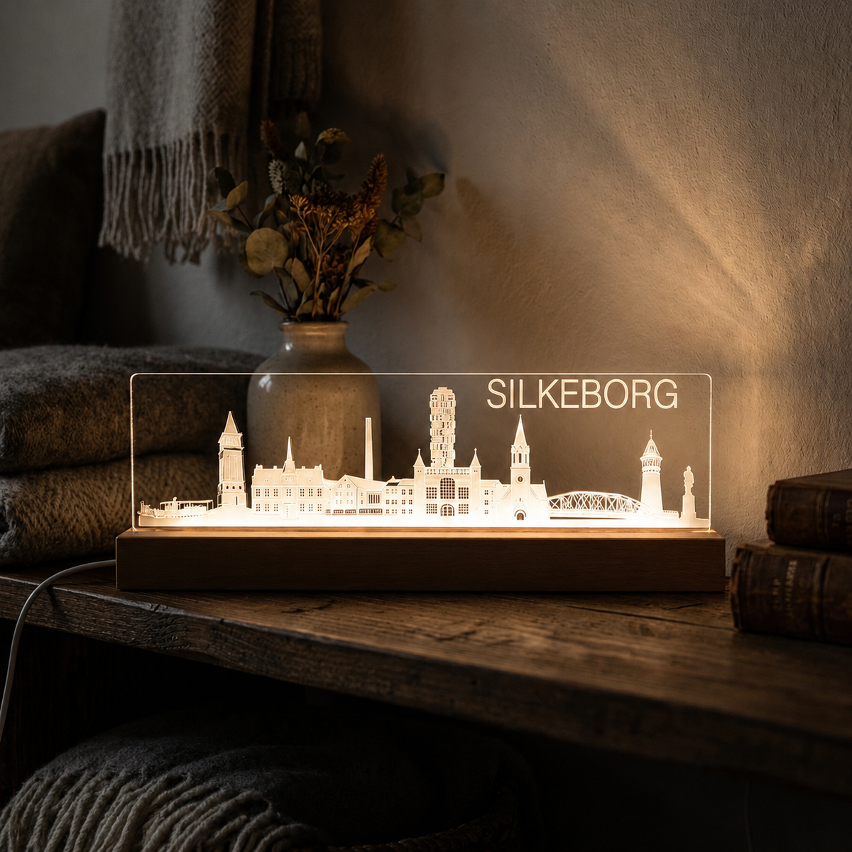 Silkeborg Skyline - i serien "Danske byer i lys" DK produceret akryl lys - Dejligelys.dk