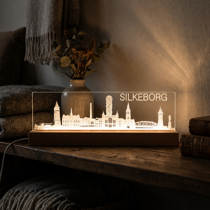 Silkeborg Skyline - i serien "Danske byer i lys" DK produceret akryl lys - Dejligelys.dk