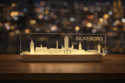 Silkeborg Skyline - i serien "Danske byer i lys" DK produceret akryl lys - Dejligelys.dk