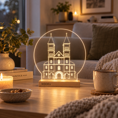 Viborg Domkirke 15 cm - LED lys fra Dejligelys på sofabord