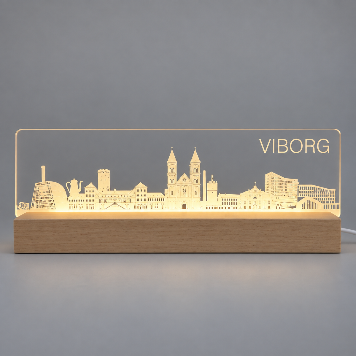 Viborg Skyline - LED lys fra Dejligelys på grå baggrund