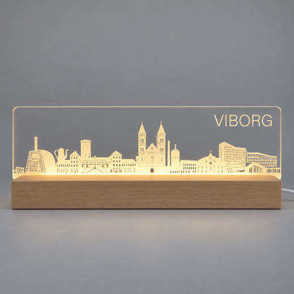 Viborg Skyline - LED lys fra Dejligelys på grå baggrund
