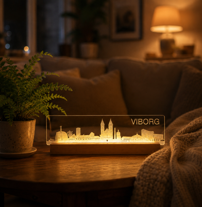 Viborg Skyline - fra serien "Danske byer i lys" DK produceret akryl lys - Dejligelys.dk