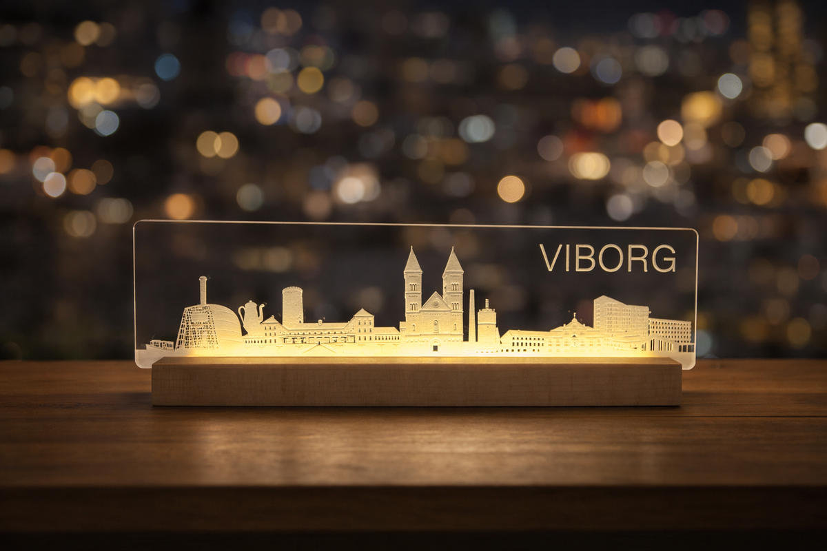 Viborg Skyline - fra serien "Danske byer i lys" DK produceret akryl lys - Dejligelys.dk