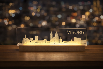 Viborg Skyline - fra serien "Danske byer i lys" DK produceret akryl lys - Dejligelys.dk